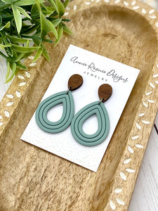 Teal Clay Embossed Clay Teardrop earrings