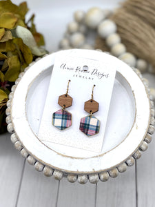 Christmas Plaid Clay Hexagon earrings
