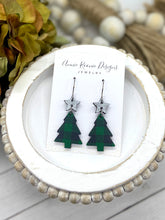 Load image into Gallery viewer, Green Buffalo Plaid Wooden Christmas Tree earrings