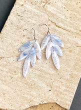 Load image into Gallery viewer, Transluscent White &amp; Blue Floral Leaf Drop Clay earrings