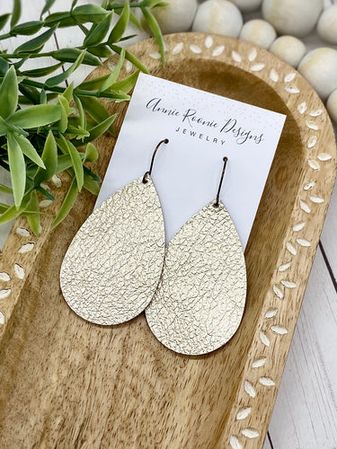 Platinum Gold Metallic Pebbled Leather Teardrop earrings