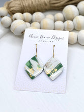 Load image into Gallery viewer, Green White &amp; Gold Clay Pointed Teardrop earrings