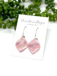 Light Pink Marbled Clay Pointed Teardrop earrings