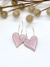 Load image into Gallery viewer, Light Pink Marbled Hearts clay earrings