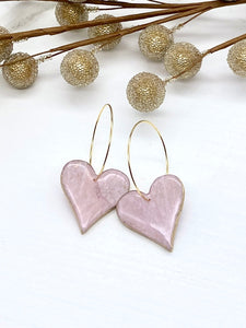 Light Pink Marbled Hearts clay earrings