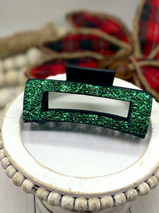 Green sparkle vegan leather hair claw clip