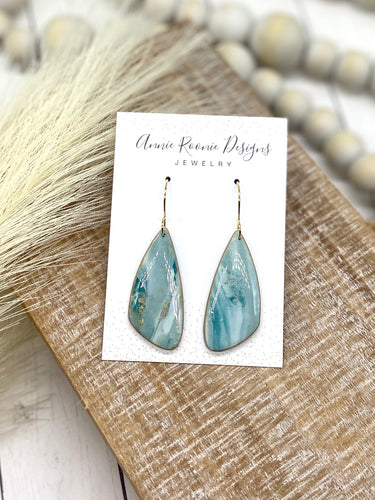 Teal & Gold Marbled Clay Angled Bar earrings