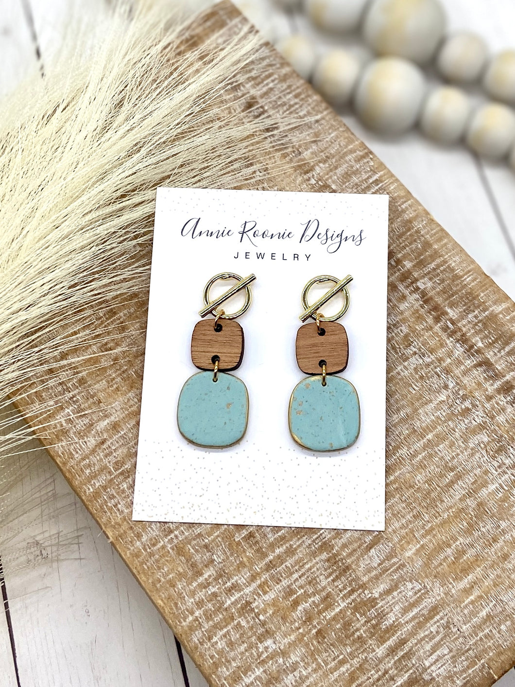 Wood & Clay Dangle Drop earrings