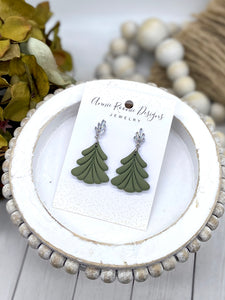 Olive Green Polymer clay Christmas Tree earrings