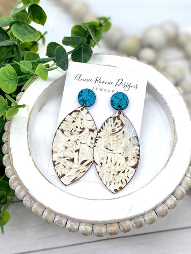 Handpainted Embossed leather Marquis earrings