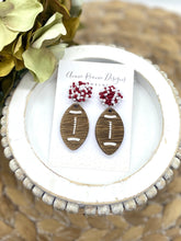 Load image into Gallery viewer, Handpainted Wooden Football earrings with pom pom toppers