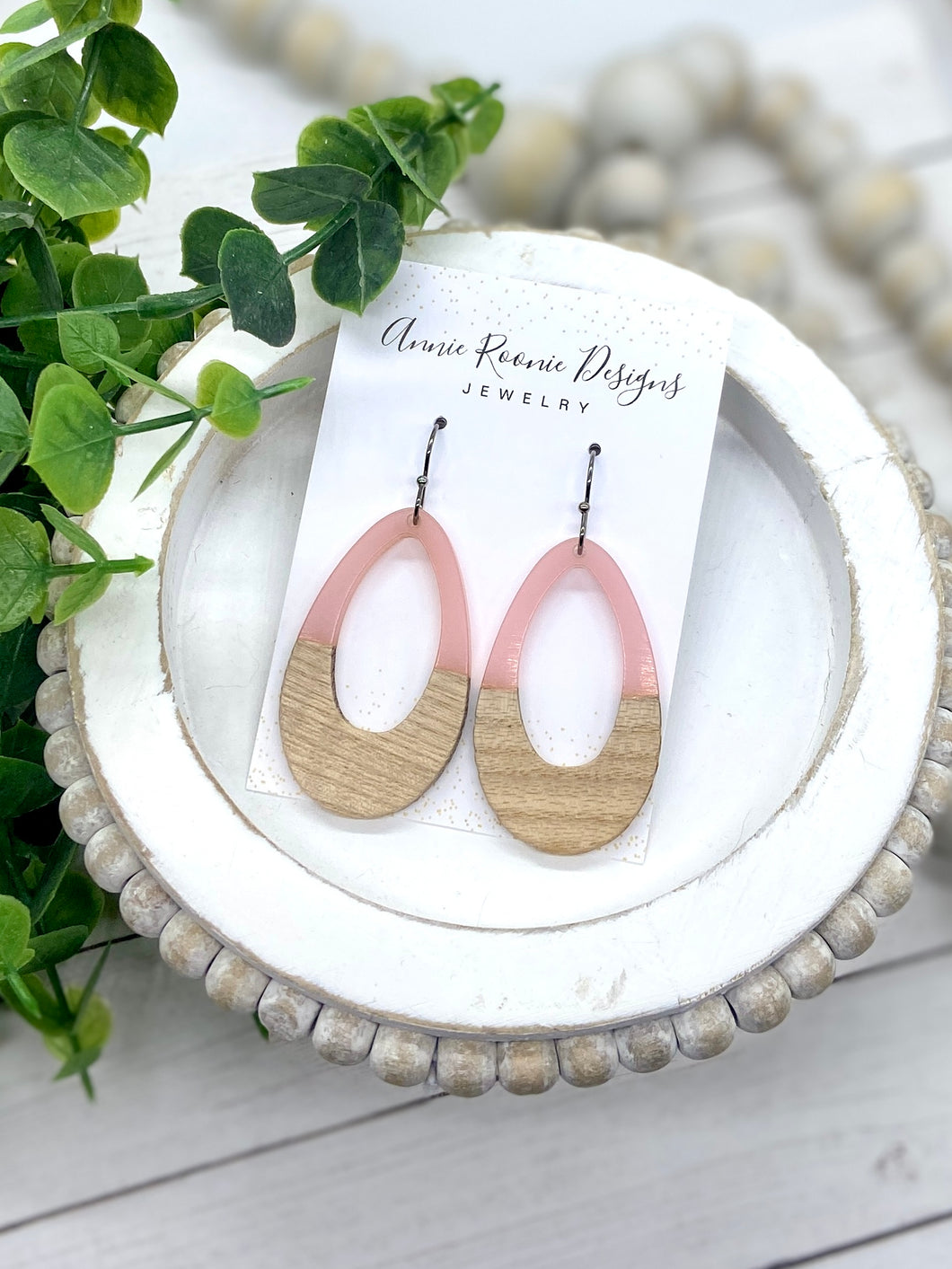 Light Pink Acrylic & Wood Open Teardrop earrings po