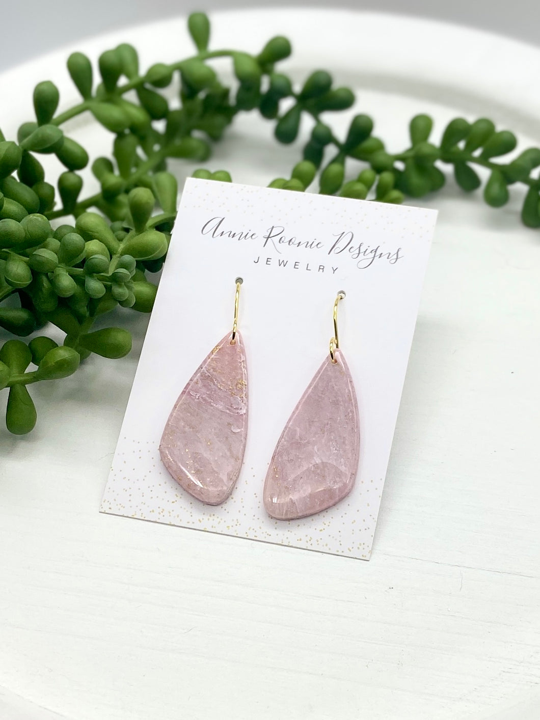 Light Pink Marbled Clay Angled Bar earrings