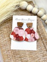 Load image into Gallery viewer, Leather &amp; Wood floral trapezoid earrings
