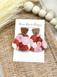 Leather & Wood floral trapezoid earrings