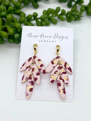 Pink Terrazzo Leaf Drop Clay earrings