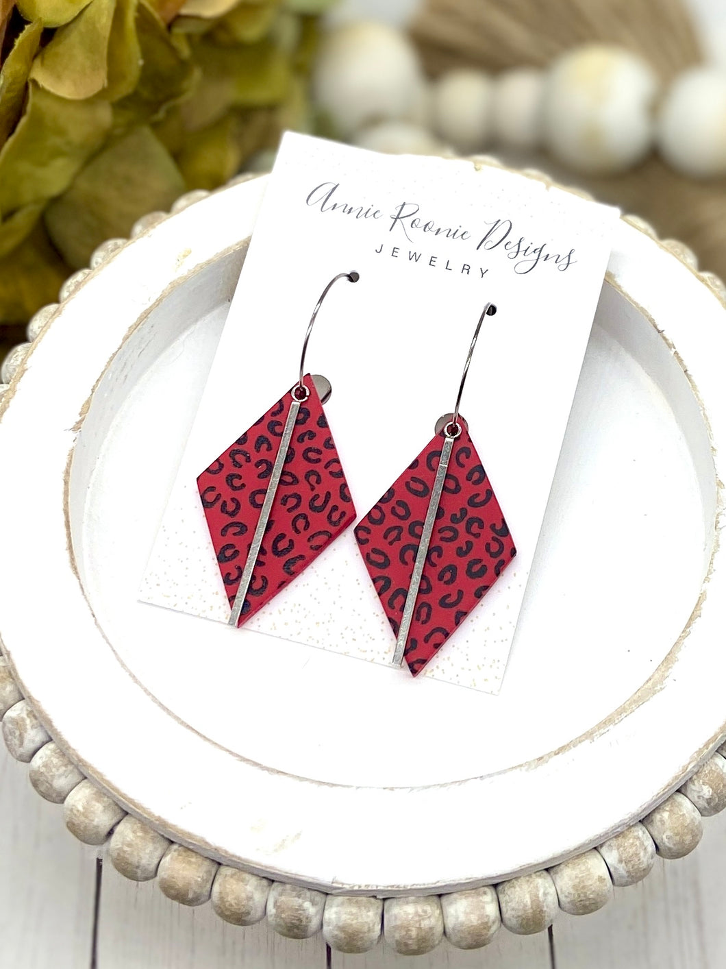 Red Leopard Diamond Clay earrings