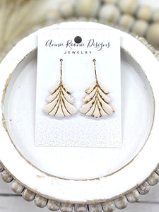 White & Gold Polymer clay Christmas Tree earrings