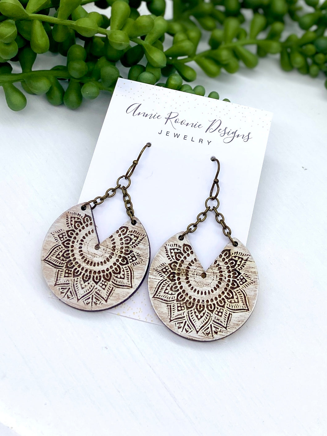 Split Circles White Wash Wooden earrings