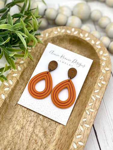 Orange Embossed Clay Teardrop earrings