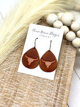 Load image into Gallery viewer, Handpainted Longhorn leather Teardrop earrings