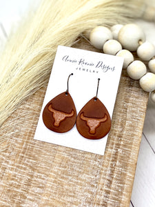 Handpainted Longhorn leather Teardrop earrings