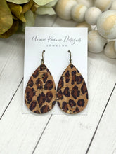 Load image into Gallery viewer, Leopard Cork Leather Teardrop earrings