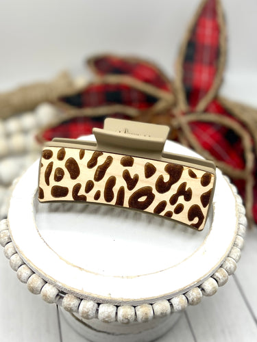 Cheetah Wood hair claw clip
