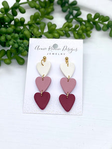 Triple Heart Clay earrings