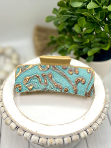 Turquoise embossed leather hair claw clip