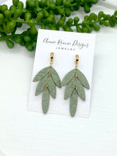 Load image into Gallery viewer, Sage Green Leaf Drop Clay earrings