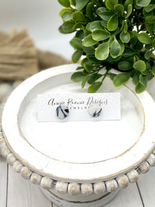 White & Black Marbled Clay Stud Earrings