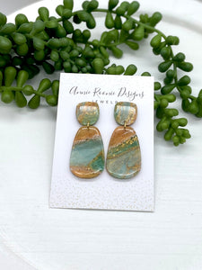 Brown & Teal Marbled Clay Oblong earrings