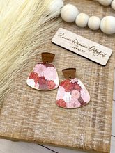 Load image into Gallery viewer, Leather &amp; Wood floral trapezoid earrings