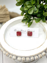 Load image into Gallery viewer, Red &amp; Gold Marbled Clay Stud Earrings