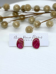 Red & Gold Marbled Clay Stud Earrings