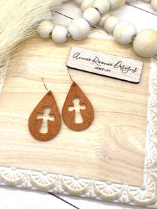 Rust Cork Cross Cutout Teardrop earrings