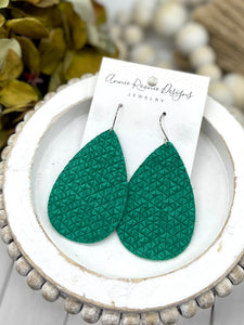Green Tiny Triangles leather Teardrop earrings