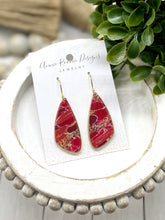 Load image into Gallery viewer, Red Marbled Clay Angled Bar earrings