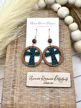 Load image into Gallery viewer, Handpainted Wooden Circle Cross earrings