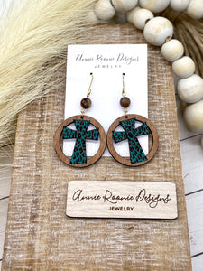 Handpainted Wooden Circle Cross earrings