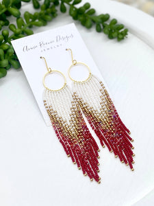 Crimson Ombre Seed Bead Fringe earrings