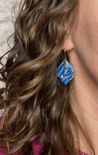 Load image into Gallery viewer, Blue &amp; Gold Marbled Clay Pointed Teardrop earrings