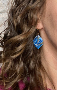 Blue & Gold Marbled Clay Pointed Teardrop earrings