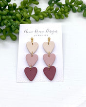Load image into Gallery viewer, Triple Heart Clay earrings