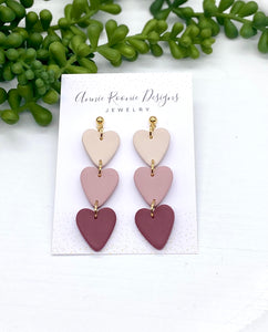 Triple Heart Clay earrings