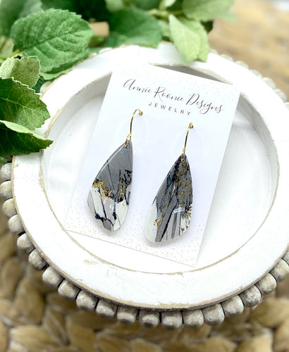 Black, Gray, & White Marbled Clay Angled Bar earrings