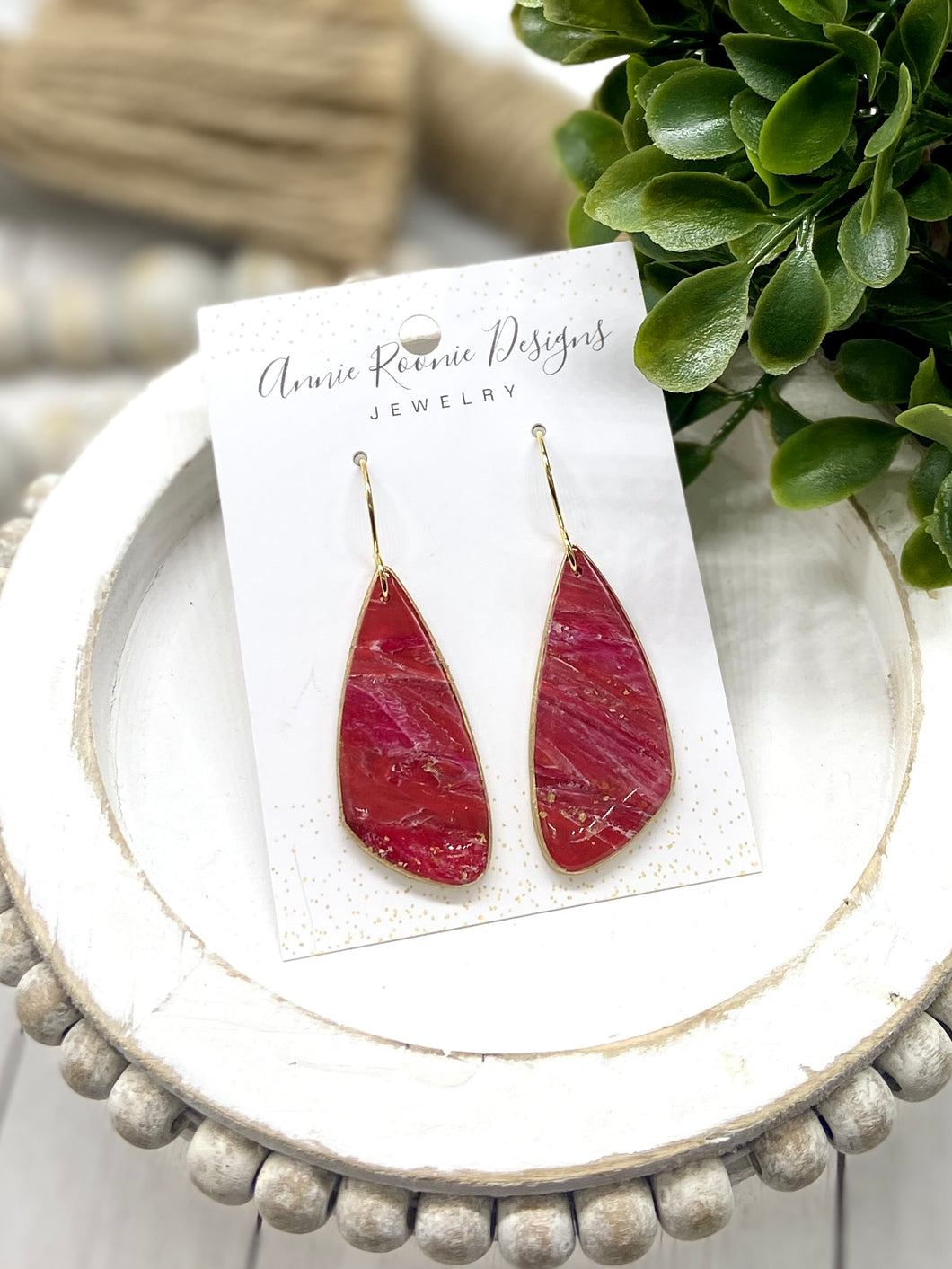 Red Marbled Clay Angled Bar earrings