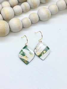 Green White & Gold Clay Pointed Teardrop earrings