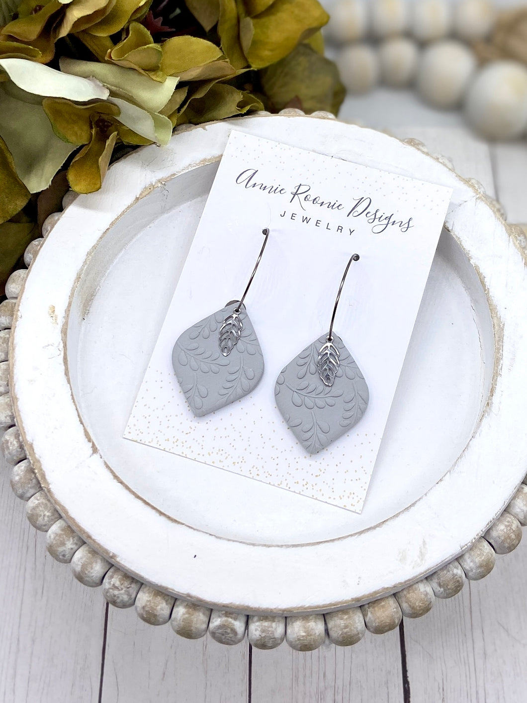 Gray Polymer Clay Pointed Teardrop earrings